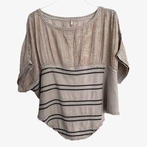 Free People Women’s Right Back Mixed Media Oversized Short Sleeve Top, Beige, XS